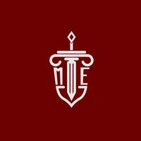 mig första logotyp monogram design för Rättslig advokat vektor bild med svärd och skydda