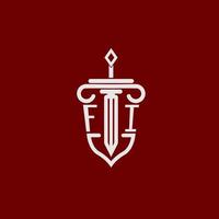 fi första logotyp monogram design för Rättslig advokat vektor bild med svärd och skydda