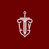 lv Initiale Logo Monogramm Design zum legal Anwalt Vektor Bild mit Schwert und Schild
