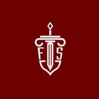 fs första logotyp monogram design för Rättslig advokat vektor bild med svärd och skydda