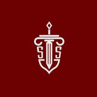 ss första logotyp monogram design för Rättslig advokat vektor bild med svärd och skydda