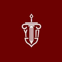 yn Initiale Logo Monogramm Design zum legal Anwalt Vektor Bild mit Schwert und Schild