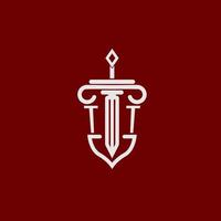 tt första logotyp monogram design för Rättslig advokat vektor bild med svärd och skydda