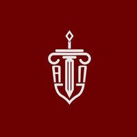 ett första logotyp monogram design för Rättslig advokat vektor bild med svärd och skydda