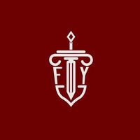 fy första logotyp monogram design för Rättslig advokat vektor bild med svärd och skydda