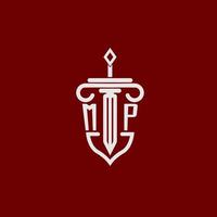 smp första logotyp monogram design för Rättslig advokat vektor bild med svärd och skydda