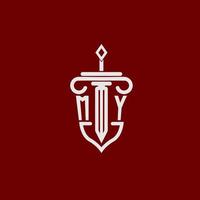 meine Initiale Logo Monogramm Design zum legal Anwalt Vektor Bild mit Schwert und Schild