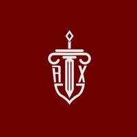 rx första logotyp monogram design för Rättslig advokat vektor bild med svärd och skydda