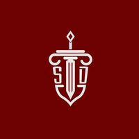 sd första logotyp monogram design för Rättslig advokat vektor bild med svärd och skydda