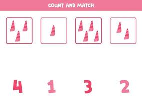 räkning spel för ungar. räkna Allt söt rosa snäckskal och match med tal. kalkylblad för barn. vektor