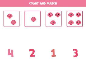 räkning spel för ungar. räkna Allt söt rosa snäckskal och match med tal. kalkylblad för barn. vektor