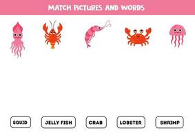match bilder och ord. logisk pussel för ungar. hav djur. vektor