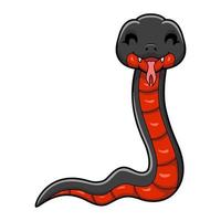 söt röd magad svart orm tecknad serie vektor