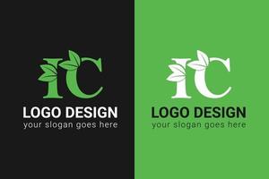 ekologi ic brev logotyp med grön blad. ic brev eco logotyp med blad. vektor typsnitt för natur affischer, eco vänlig emblem, vegan identitet, ört- och botanisk kort etc.