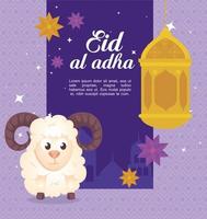 Eid al Adha Mubarak Feier mit hängenden Schafen und Laternen vektor