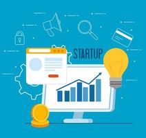 Startup Business Concept Banner mit wirtschaftlichen Ikonen vektor
