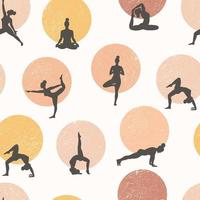 yoga sömlösa mönster. hälsosam livsstil. världens hälsodag. ytdesign med yogaklassflickor som mediterar och gör träning. vektor