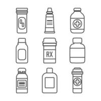 medicinsk flaskor linje ikoner. isolerat uppsättning på en vit bakgrund. vektor illustration.