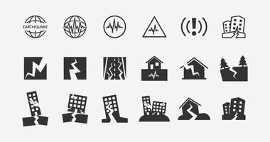 Erdbeben Symbol einstellen im eben Stil. natürlich Katastrophe, Zerstörung Symbol Vektor Illustration.