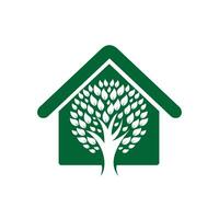 grön hus logotyp design. träd hus logotyp design. vektor