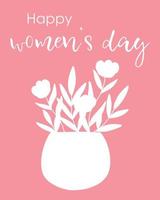 vykort Lycklig kvinnor dag. vektor illustration. silhuett stil. vår kort med blommor. söt affisch för kvinnor dag.