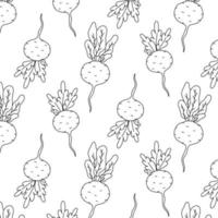 sömlös mönster med betor i klotter stil. skriva ut med grönsaker, rötter i en linjär stil. vektor illustration.