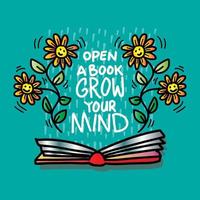 öppen en bok växa din sinne, hand text. vektor