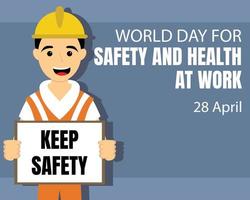 illustration vektor grafisk av en arbetstagare innehav en arbete säkerhet varning tecken, perfekt för internationell dag, säkerhet och hälsa på arbete, fira, hälsning kort, etc.