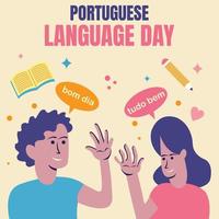 Illustration Vektor Grafik von ein Paar ist kommunizieren im Portugiesisch, perfekt zum International Tag, Welt Portugiesisch Tag, zelebrieren, Gruß Karte, usw.