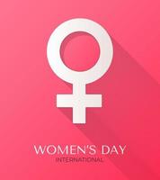 internationell kvinnors dag affisch. kvinna tecken logotyp på rosa bakgrund. Lycklig mors dag. vektor kort med plats för din text.