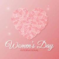 internationell kvinnors dag bakgrund med hjärta tillverkad av ro på en rosa bakgrund. vektor illustration