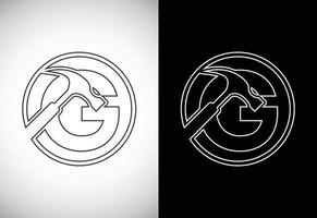 Initiale G Brief Alphabet mit ein Hammer. Reparatur, Renovierung, und Konstruktion Logo. Linie Kunst Stil Logo vektor