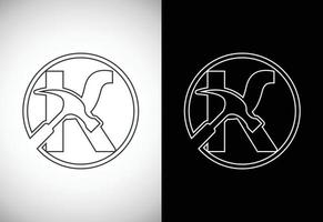 Initiale k Brief Alphabet mit ein Hammer. Reparatur, Renovierung, und Konstruktion Logo. Linie Kunst Stil Logo vektor