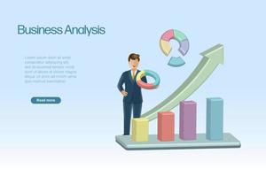 Geschäftsmann Analysieren Geschäft Graph Diagramm. Geschäft Entwicklung zum Erfolg Wachstum im Zukunft planen, Geschäft Bericht und Marketing Strategie. 3d realistisch Vektor. vektor