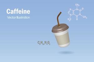 kaffe kopp med koffein skelett- formel molekyl strukturera. kaffe forskning, livsmedel vetenskap, kemi och biologisk utbildning begrepp. vektor