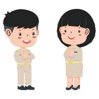 süß Paar Karikatur von thailändisch Regierung Uniform vektor