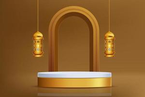 realistisk 3d islamic firande med islamic prydnad och produkt podium. vektor 3d illustration