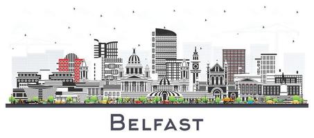 Belfast Nord Irland Stadt Horizont mit Farbe Gebäude isoliert auf Weiß. Vektor Illustration. Belfast Stadtbild mit Sehenswürdigkeiten.