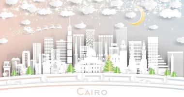Kairo Ägypten Stadt Horizont im Papier Schnitt Stil mit Schneeflocken, Mond und Neon- Girlande. vektor
