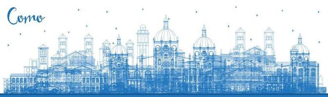 Gliederung como Italien Stadt Horizont mit Blau Gebäude. Vektor Illustration. Geschäft Reise und Konzept mit historisch die Architektur.