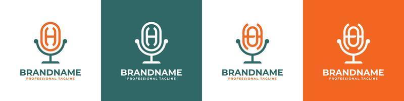 Brief ho oder Oh Podcast Logo, geeignet zum irgendein Geschäft verbunden zu Mikrofon mit ho oder Oh Initialen. vektor