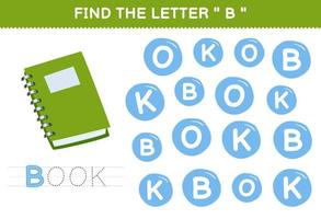 utbildning spel för barn hitta de brev b med söt tecknad serie bok tryckbar verktyg kalkylblad vektor