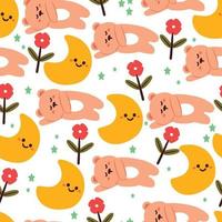 sömlös mönster tecknad serie Björn och blomma. söt djur- tapet illustration för gåva slå in papper vektor