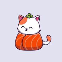 söt katt sushi lax tecknad serie vektor ikon illustration. djur- mat ikon begrepp isolerat premie vektor. platt tecknad serie stil