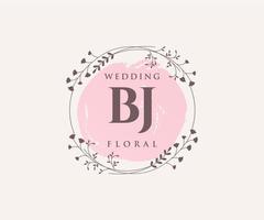 bj initialen brief hochzeitsmonogramm logos vorlage, handgezeichnete moderne minimalistische und florale vorlagen für einladungskarten, datum speichern, elegante identität. vektor