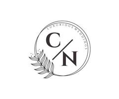 cn initialen brief hochzeitsmonogramm logos vorlage, handgezeichnete moderne minimalistische und florale vorlagen für einladungskarten, datum speichern, elegante identität. vektor