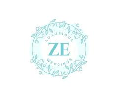 ze Initialen Brief Hochzeit Monogramm Logos Vorlage, handgezeichnete moderne minimalistische und florale Vorlagen für Einladungskarten, Datum speichern, elegante Identität. vektor