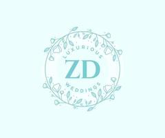 zd initialen brief hochzeitsmonogramm logos vorlage, handgezeichnete moderne minimalistische und florale vorlagen für einladungskarten, datum speichern, elegante identität. vektor