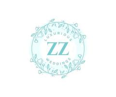 zz Initialen Brief Hochzeit Monogramm Logos Vorlage, handgezeichnete moderne minimalistische und florale Vorlagen für Einladungskarten, Datum speichern, elegante Identität. vektor