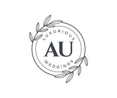 Au Initialen Brief Hochzeit Monogramm Logos Vorlage, handgezeichnete moderne minimalistische und florale Vorlagen für Einladungskarten, Datum speichern, elegante Identität. vektor